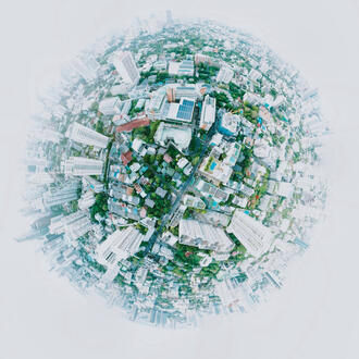 A circular view of a metropolis